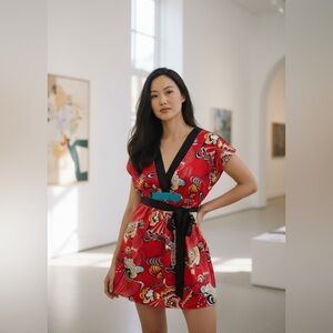 Romantic Gypsy VTG Allen Schwartz 100% Silk Dress‎ Small Boho Colorful Y2K